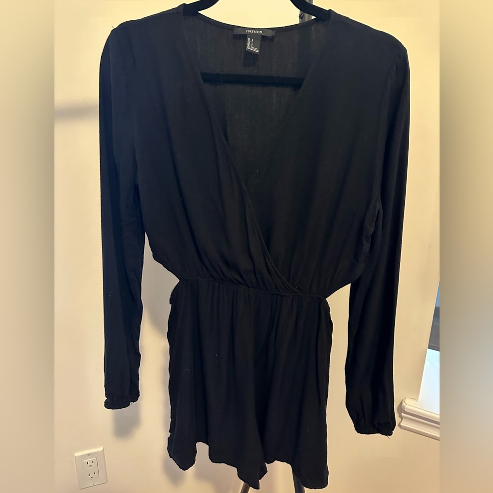 Black Long Sleeve Romper w/ Side Slits